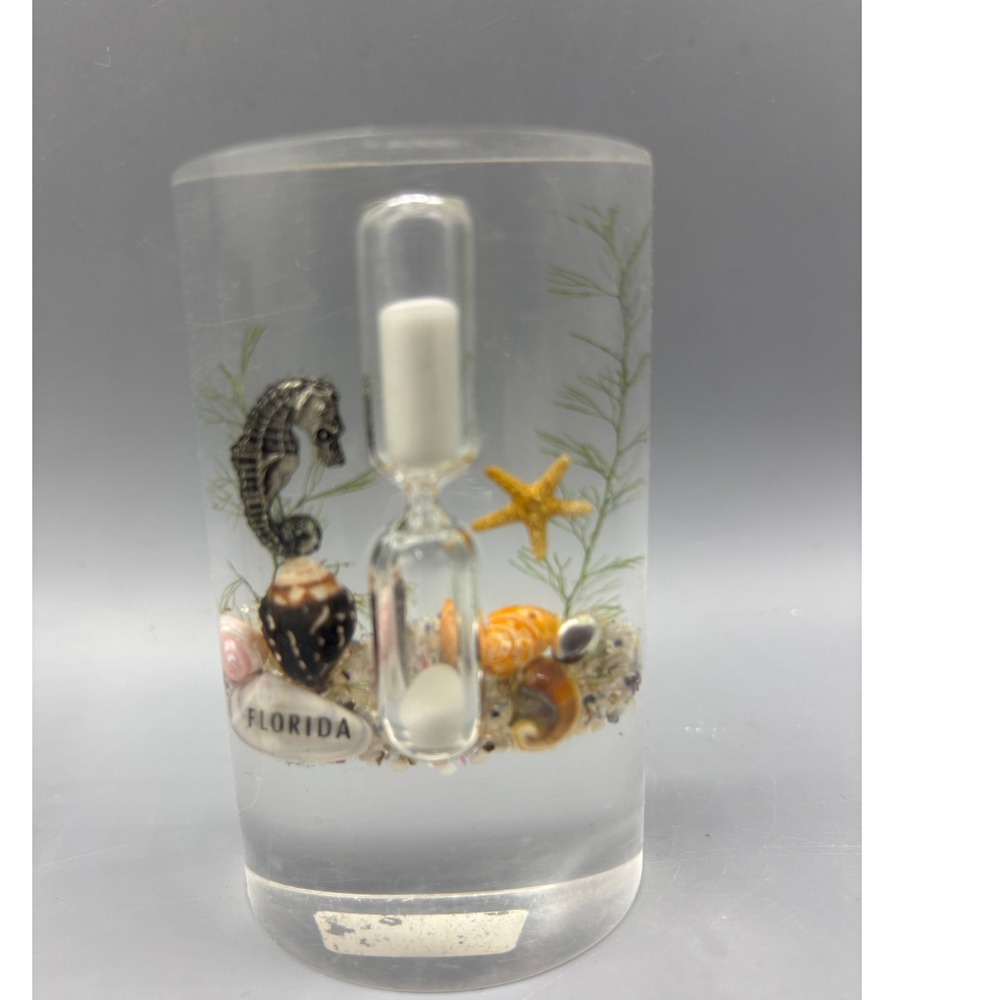 Florida Beach Hourglass‎ Resin Paperweight Seashell Seahorse Starfish Souvenir